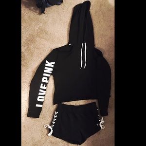 VS Pink Black Shorts/Sweatshirt Set